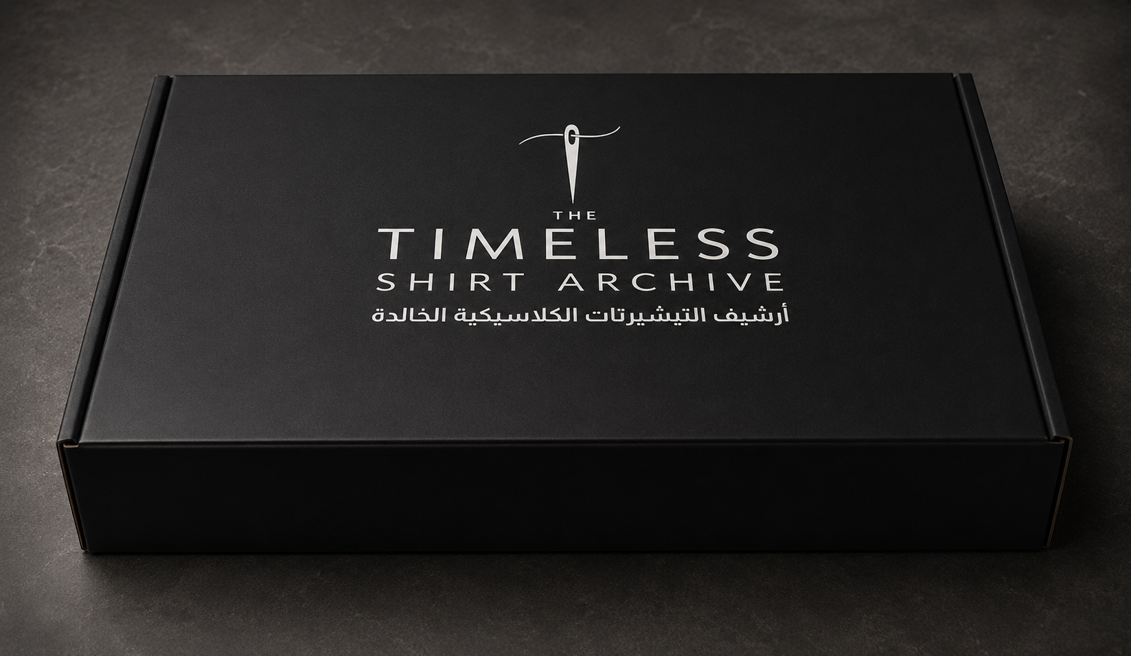 Black box with 'The Timeless Shirt Archive' logo on a dark background